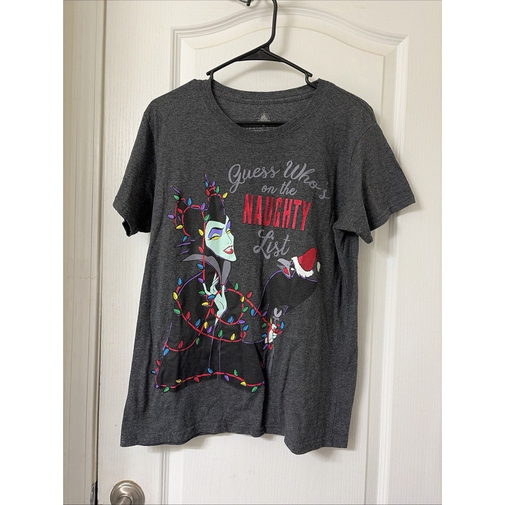Disney Maleficent Classic Naughty list Gray Graphic T Crew Neck Size XL
